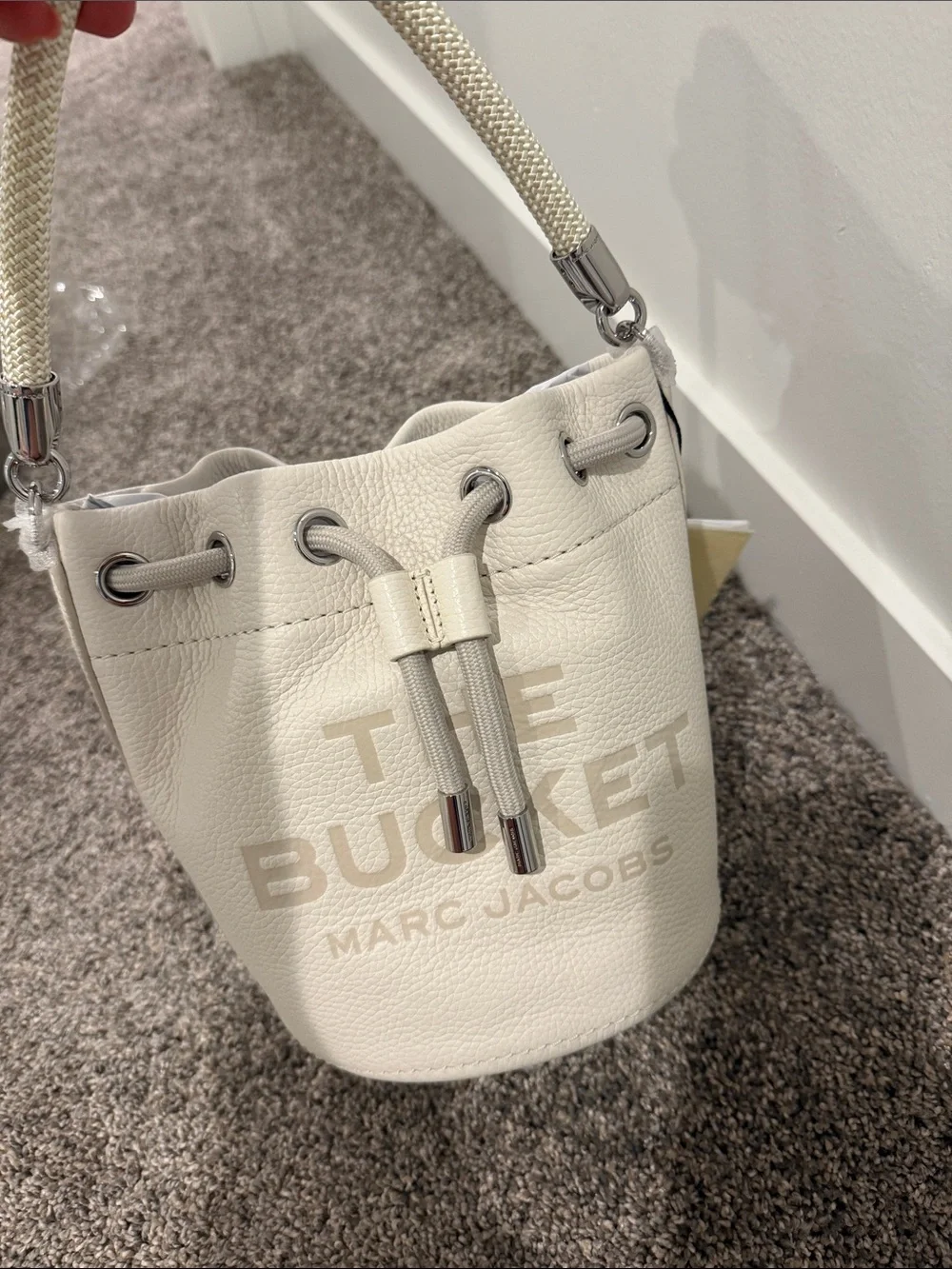 Marc Jacobs Cream Leather Bucket Drawstring Bag